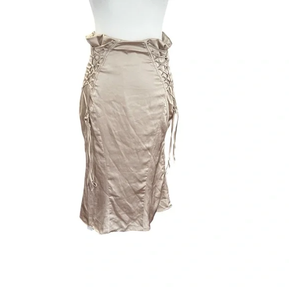 House of CB Sidonie Champagne Gold Lattice Satin Midi Skirt M - Picture 5 of 11